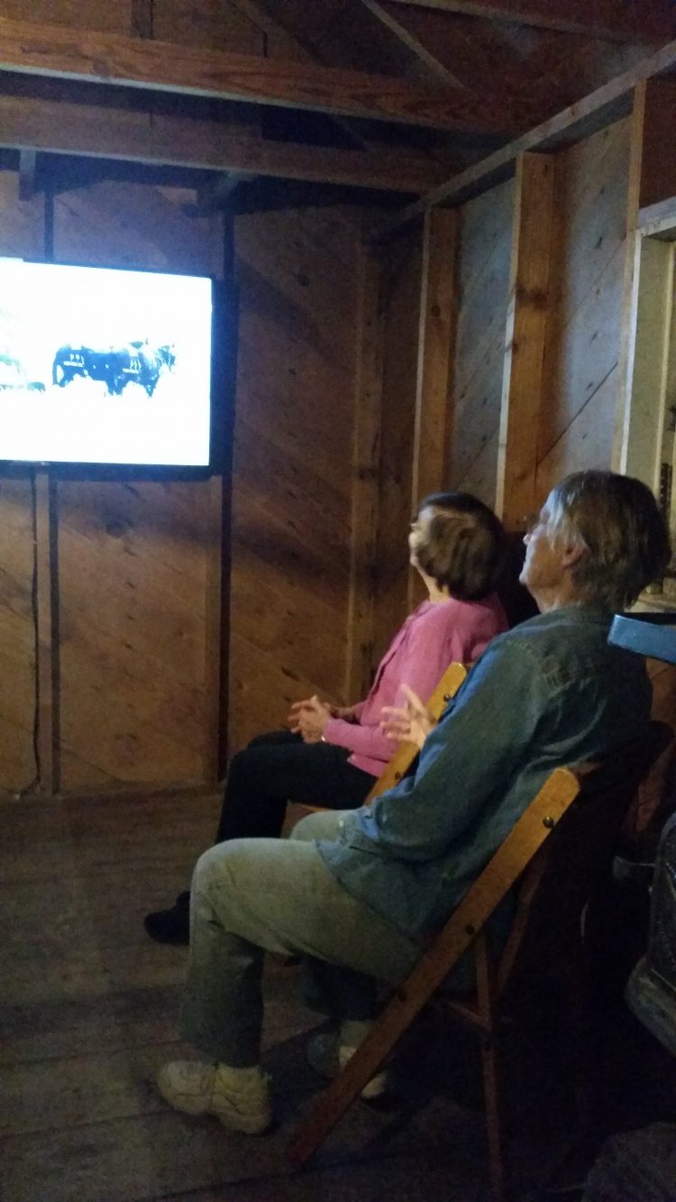 Visitors watch a short film about cowboys and ranching.